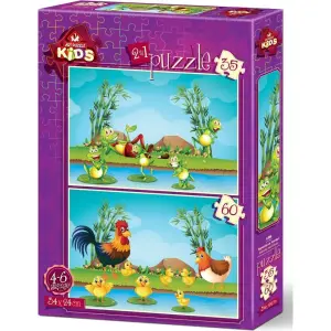Art Kids Puzzle Hayvanlar ve Yavruları 2 İn 1 35+60 Parça 4496