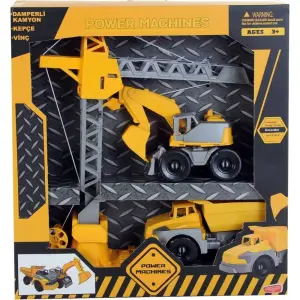 Power Machines Vinçli Ekskavatör ve Damperli Kamyon Oyun Seti
