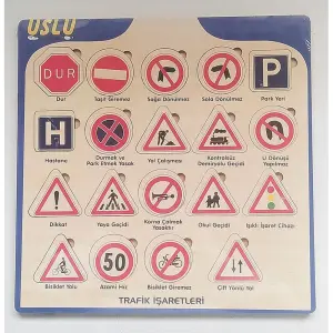 Uslu Trafik İşaretleri Ahşap Puzzle 16 Parça