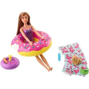 Barbie'nin Ev Dışı Aksesuarları Donut Deniz Simidi ve Köpeği FXG38